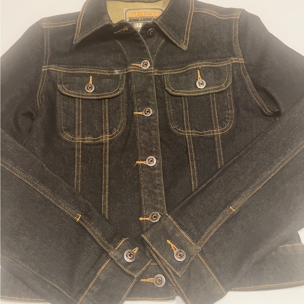 Y2K Crest Black Jean Jacket Classic Denim Style (D4) - Picture 6 of 12